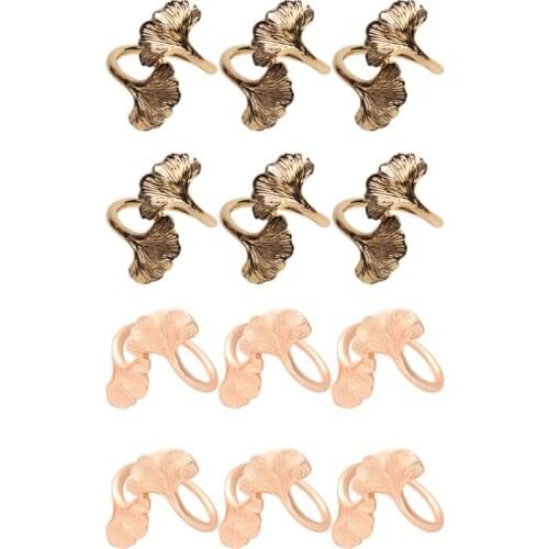 6 Pcs Ginkgo Leaf Napkin Rings Set Handmade Metal Serviette Buckle Holder for Dining Table Wedding Holiday Dinner Decor Dropship