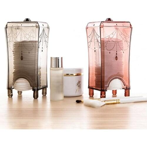 Desktop Makeup Cosmetic Cotton Pad Pull Out Dispenser Plastic Organizer Holder Cosmetic Plastic Box Bathroom Bedroom Transparent