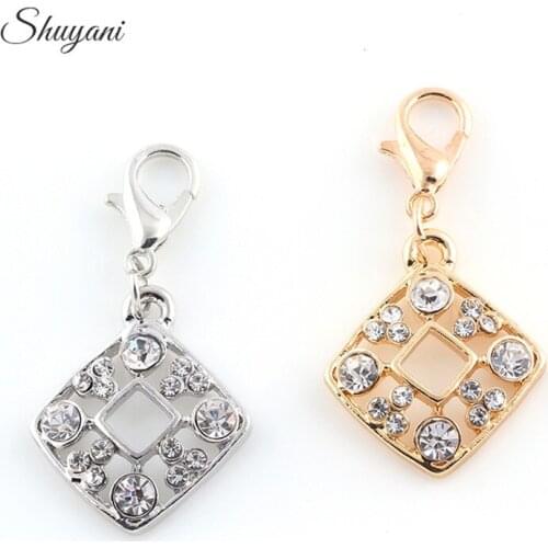 Newest 20Pcs/lot Clear Crystal Silver Gold Color Square Charm Pendant Jewelry Findings DIY Accessories