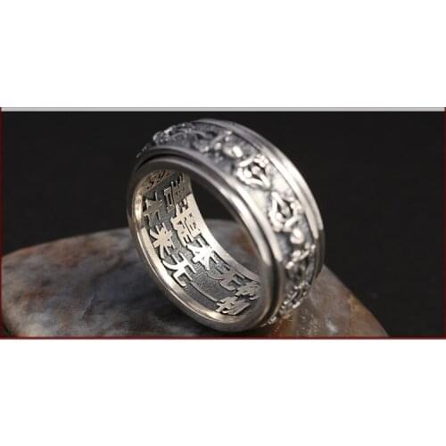 New 100% solid S925 pure Silver Man Ring Pisces Peach Rotating Good Luck Ring, Fashion Womens Ring