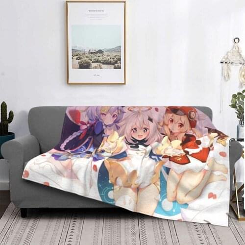 Genshin Impact Qiqi Paimon Klee Blanket Velvet Decoration Game Multi-function Soft Throw Blanket for Bedding Office Quilt