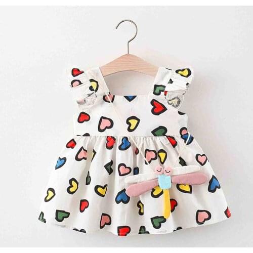 Toddler Baby Kids Girl Sleeveless Heart Print Princess Dress Bag Clothes Outfits Baby Girls Clothes Summer Sweet Girls Dress