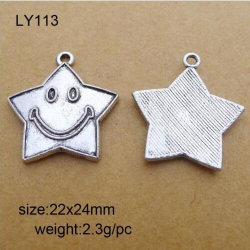 25Pcs/Lot 22*24mm Antique Silver Plated Metal Alloy Star Smile Charms Fit For DIY Accessories Jewelry Making Findings