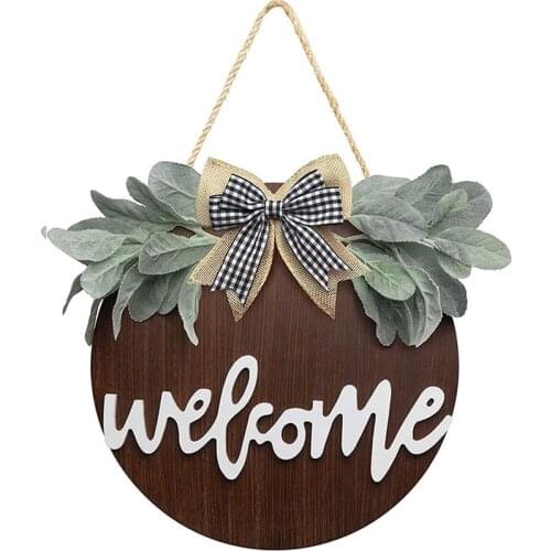 Welcome Wreath Sign for Farmhouse Front Porch Decor Rustic Door Hangers with Premium Greenery for Home Decoration