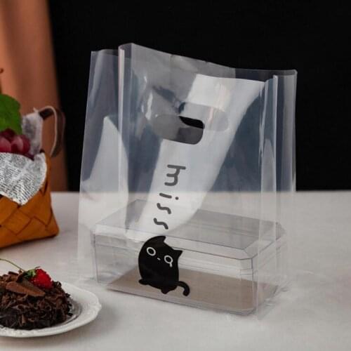 Clear Plastic Packaging Bag For Food Baking Candy Plastic Bags With Handle Wedding Party Bread Take Away Gift Bags