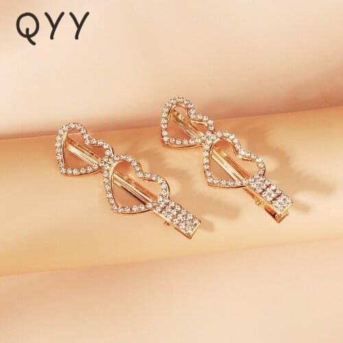QYY Fashion Heart Hair Clips for Women Accessories Crystal Silver Color Bridal Wedding Hair Jewelry Bride Headpiece Gifts