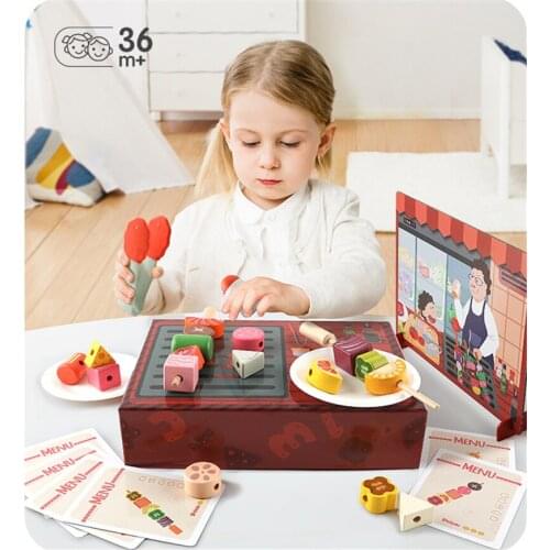 Pretend Play Food Toys Children Simulation Barbecue BBQ Tableware Kids Wooden Cooking Pretend Play Kitchen Accessories Toys