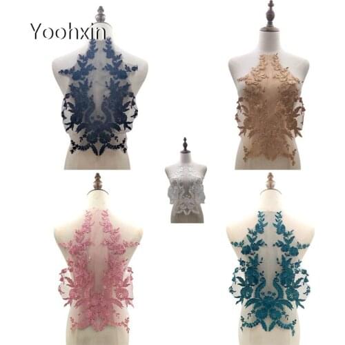 Luxury mesh embroidery DIY flower lace collar Fabric Sewing Applique ribbon trim neckline guipure wedding dress cloth decor