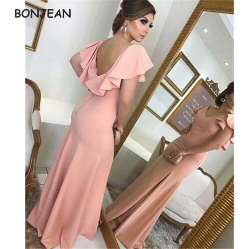 Pink 2021 Mermaid Bridesmaid Dresses Long Backless Cap Sleeves Elastic Satin Bridesmaid Dress for Wedding Party Gowns