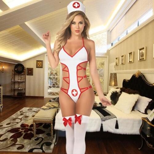 Sexy underwear hollowed out sexy nurse uniform temptation Siamese suit three-point L7C5