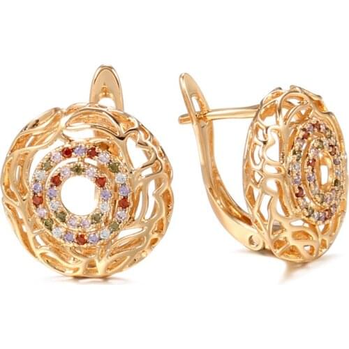 Gulkina Hot Colorful Natural Zircon Stud Earrings for Women 585 Rose Gold Flower Earrings Fashion Vintage Wedding Jewelry 2021