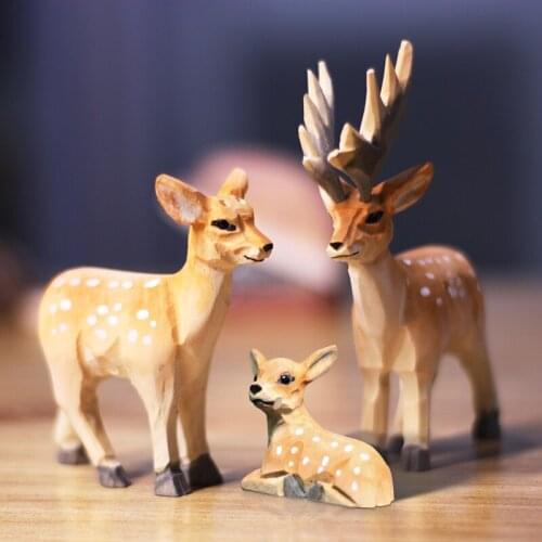 Nordic Retro Deer Wood Carving Real Handmade Wood Carving Ornaments Home Decoration Figurines Office Sculpture Craft Small Gifts