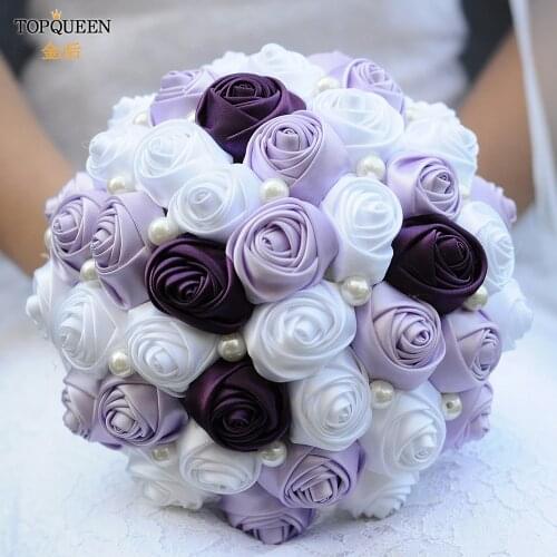 TOPQUEEN F7 Wedding Bouquet Purple and Lavender Rose White Rose flower Pearl Bouquet artificial Bridal Bouquet for Wedding Party