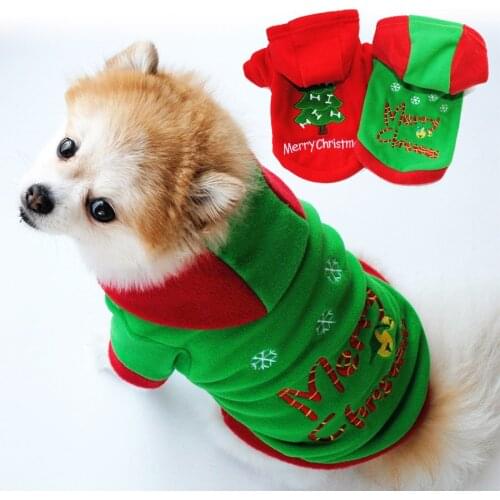 Pet Dog Hoodies Coat Merry Christmas Dog Sweater Hooded Suit Pattern Dog Winter Christmas Tree Clothes Cute Winter Autumn