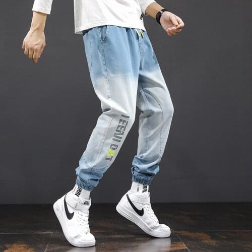 Spring Autumn 2021 Mens Baggy Jeans Casual Fashion Hip Hop Blue Stretch Denim Trousers Mens Jeans Streetwear Skateboard Pants