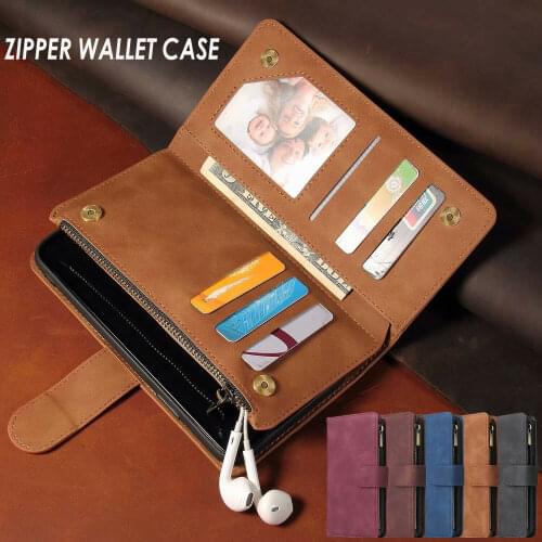 For Apple iPhone 11 12 Pro Max X XS Max XR 8 7 Plus Vintage Luxury Zipper PU Leather Wallet Purse Stand Flip Case Cover Coques
