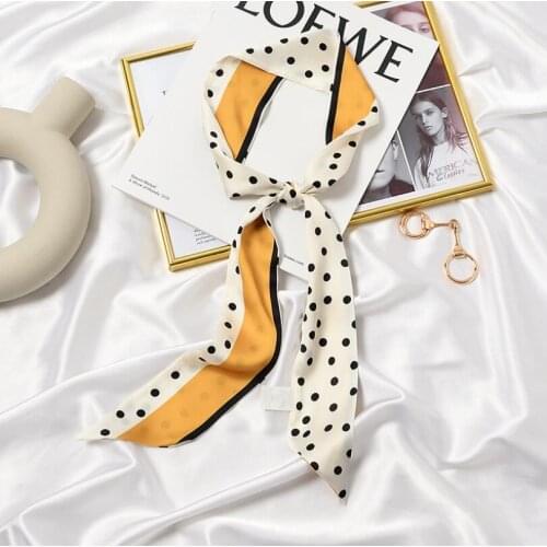New 2021 Elegant Dots Patchwork Silk Polyester Multifunction Bags Ribbon Tie Neckerchief Hair Neck Scarves for Women 7*125cm