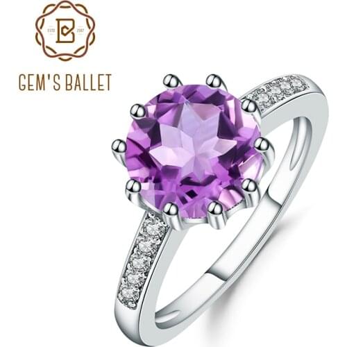 GEMS BALLET 925 Sterling Silver Ring Natural Amethyst Gemstone Rings Trendy Classic Engagement Ring for Women Fine Jewelry