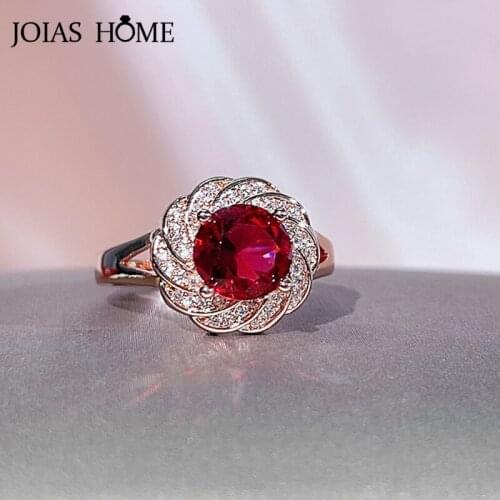 Joiashome Luxury 925 Sterling Silver Women Ring With Red Ruby Gemstones Rose Gold Color Fine Jewelry Engagement Silver Gift