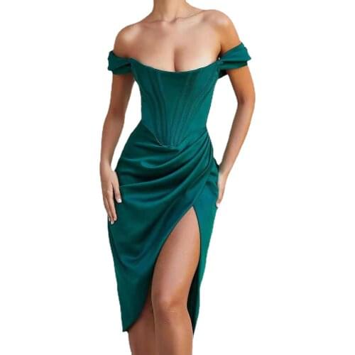 The New Solid color Sling sexy Slit dress womens sleeveless show shoulder backless hip lift tight waist folds spling midi skirt