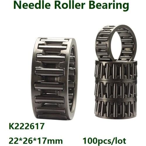 100pcs/lot K222617 K22X26X17 22*26*17mm Radial Needle roller and cage assemblies Needle Roller Bearing 22×26×17 mm