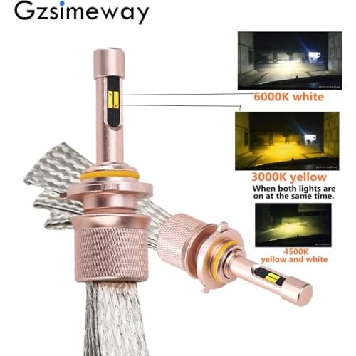 2PCS 2-color led HB3 9005 headlight Fog lights H11 h1 H4 LED tricolor Lamps H3 hb4 H27 H9 90W Auto light 12V 3000k 4300K 6000K