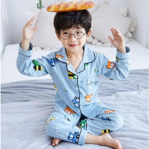 2021 Kids Cotton Pajamas Sets Spring Baby Girls Boys Clothes Cartoon Children Sleepwear Long Sleeve Tops Pants Kids Pyjamas Set