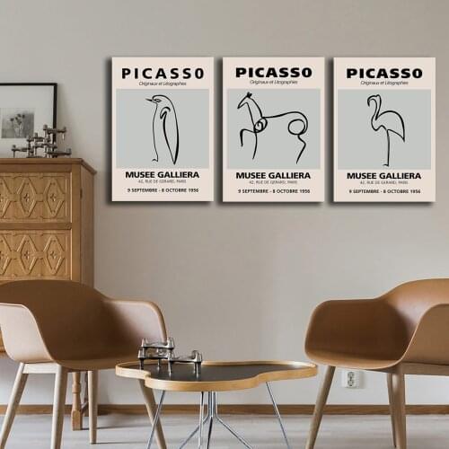 3 Panels Picasso - Picasso Art Print, - Animals - Printable Download - Minimalist Sketch - Wall Line Art - Picasso Illustration