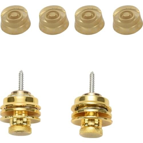 4 Pcs Electric Guitar Control Speed Knobs & 2 Pcs Non-Slip Guitar Strap Lock Guitar Belts Buckle Button Thread