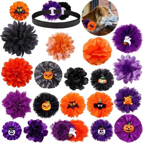 40pcs Dog Accessories Flower Collar Movable Pet Dog Bowt Tie Halloween Pet Supplies Skull Pet Dog Bowtie Collar For Small Dogs