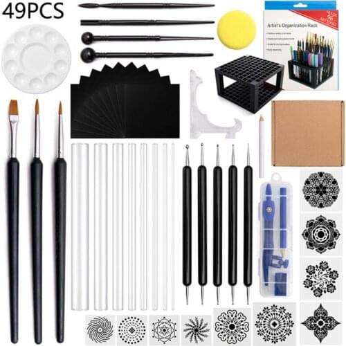 49pcs Mandala Dotting Pen Tools Set Stencil Ball Stylus Paint Tray for Painting Rock Coloring Drawing Drafting