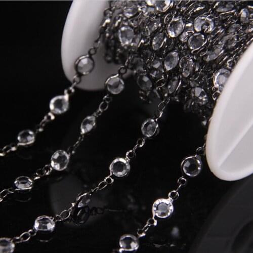 5Meter,Gun Black Plated Glass Faceted Flat Round beads Rosary Chains,6mm Clear Glass Coin Wire Wrapped Brass Link Chains Finding