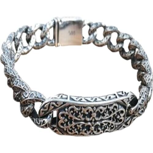 BOCAI New real S925 silver jewelry vintage auspicious rattan pattern bracelet domineering personality Thai silver man bracelet