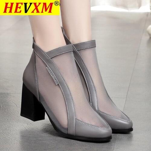 Summer Ankle Boots Women High Heel Mesh Breathable Hollow Boots 2021 New Sexy Zipper Pointed Toe Short Shoes