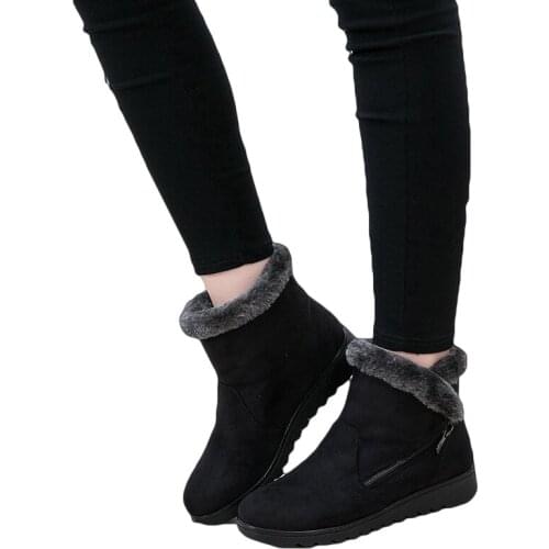 Shoes Woman Flat Ankle Snow Motorcycle Female Suede Leather Rubber Winter Women Warm Fur Plush Womens Ankle Walking Shoes
