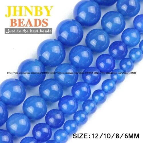 JHNBY AAA Blue beads Natural Stone carnelian Round Loose beads ball 6/8/10/12MM handmade Jewelry bracelet necklace making DIY