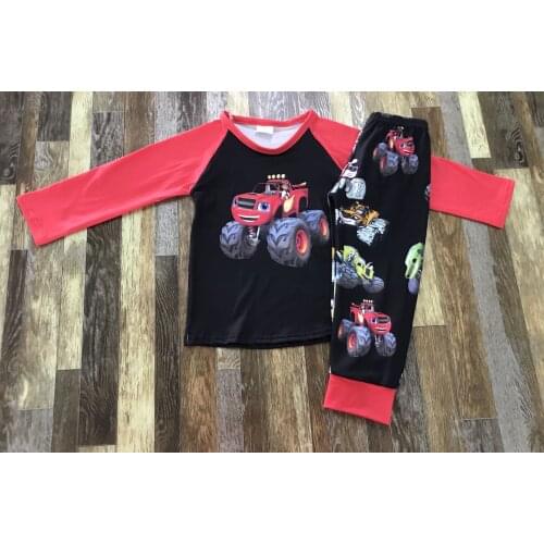 Boutique Childrens Farm Red Tractor Cartoon Long Sleeve Car Set