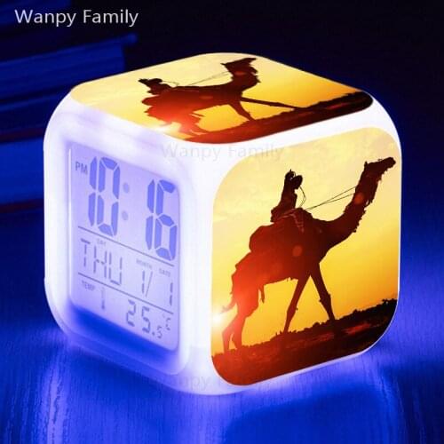 Desert camel alarm clock 7 color changing LED digital clock large screen multifunctional luminous clock birthday gift for kids