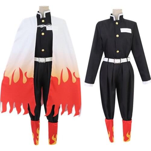 COSTAR Anime Demon Slayer Rengoku Kyoujurou Cosplay Costume Full Set Cloak Shoes Halloween Men Kids