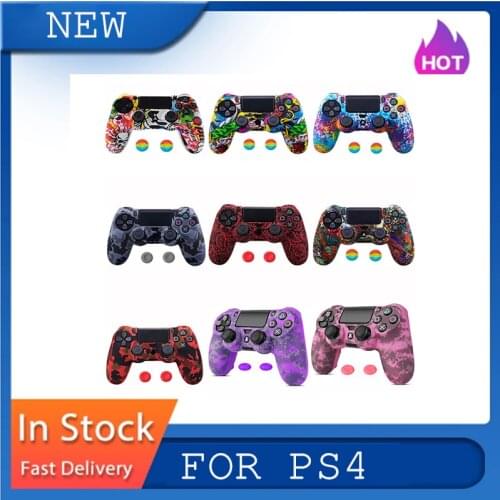 For Sony Dualshock 4 PS4 DS4 Slim Pro Controller Silicone Camo Case Protective Skin + Thumb Grip Caps For PlayStation 4