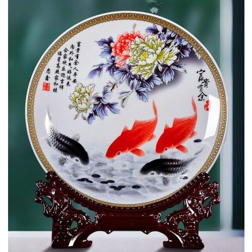 Jingdezhen Ceramic Decoration Plate Chinese porcelain plate living room porch antique shelf wine cabinet gift ornaments