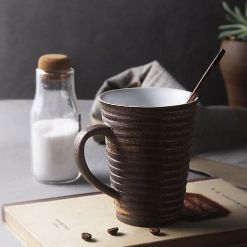 Japan style ceramic coffee mug with handgrip black inside retro brown pottery creative handmade water cups and mugs 330ml gifts