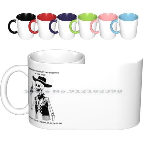 Rancho Of The Wild West Ceramic Mugs Coffee Cups Milk Tea Mug Skele Skeleton Cowboy Simplistic Wild West Bone Man Sheriff