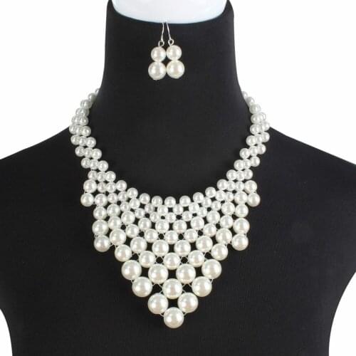 Fashion New Hyperbple Beaded Nacklace and Earrings for Women Handmade Necklace Set Ethnic Vintage Wedding Pearl Jewelry Sets