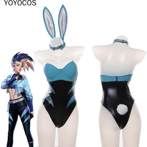 YOYOCOS Akali Cosplay Costume LOL KDA Akali Bunny Girl Sexy Halloween Costumes Cute Rabbit Ears Jumpsuit Cool Sweet Girl New Set