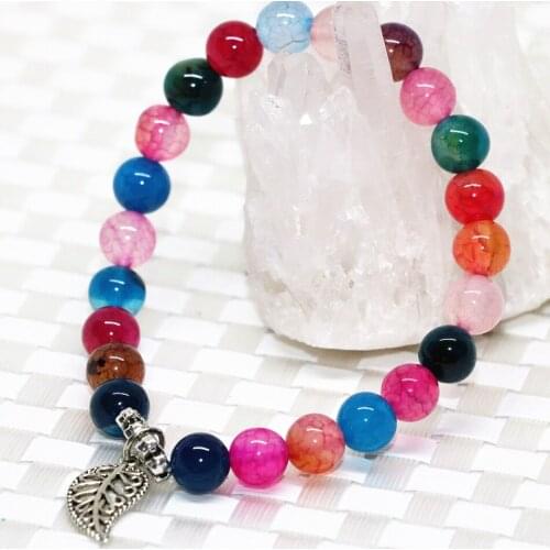 Multicolor 8mm round popcorn natural stone onyx agat beads strand bracelets for women carnelian party gift jewelry 7.5inch B2064