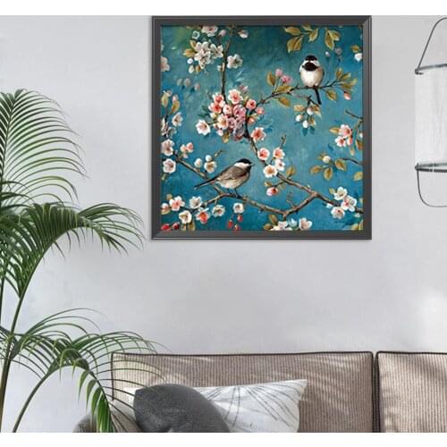 45 X 45cm 11CT Stamped Printed Cross Stitch Kits DIY Bird Branch Needlework Decor Embroidery Canvas Cross Stitch Set