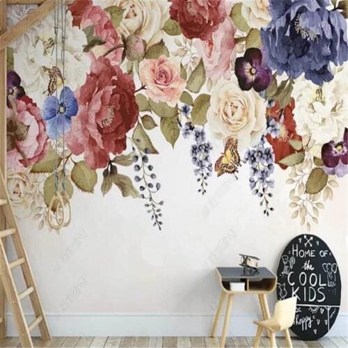 Nordic Hand-painted Small Fresh Retro Pastoral Flower Wallpaper for Living Room TV Sofa Background Mural Wall Paper Home Decor