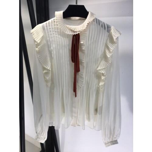 New women fashion 2021 lantern long sleeve sexy casual ruffled silk shirt 0401