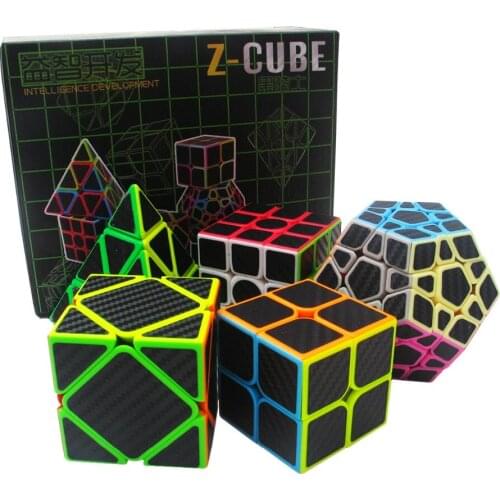 2018 New Zcube Set 5pcs /box Carbon Fiber Magic Cube 2x2x2 3x3x3 Megamin pyramid Skew Magic Cubo Speed Puzzle Educational toys